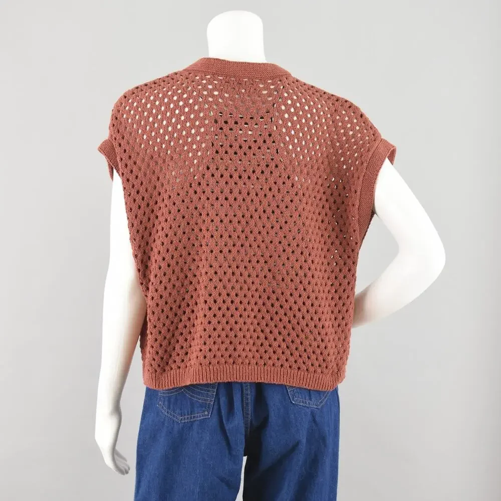 Loft Crochet Short Sleeve Brown Cardigan Women's Medium - Picture 10 of 13